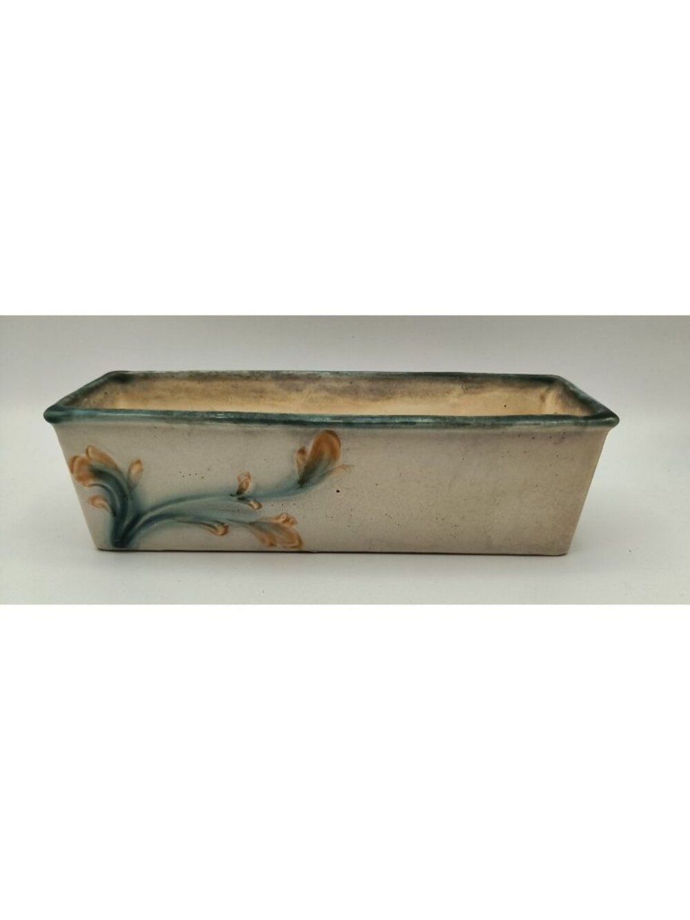 Vintage Japanese Ceramic Rectangular Planter With Hand-Painted Floral Design